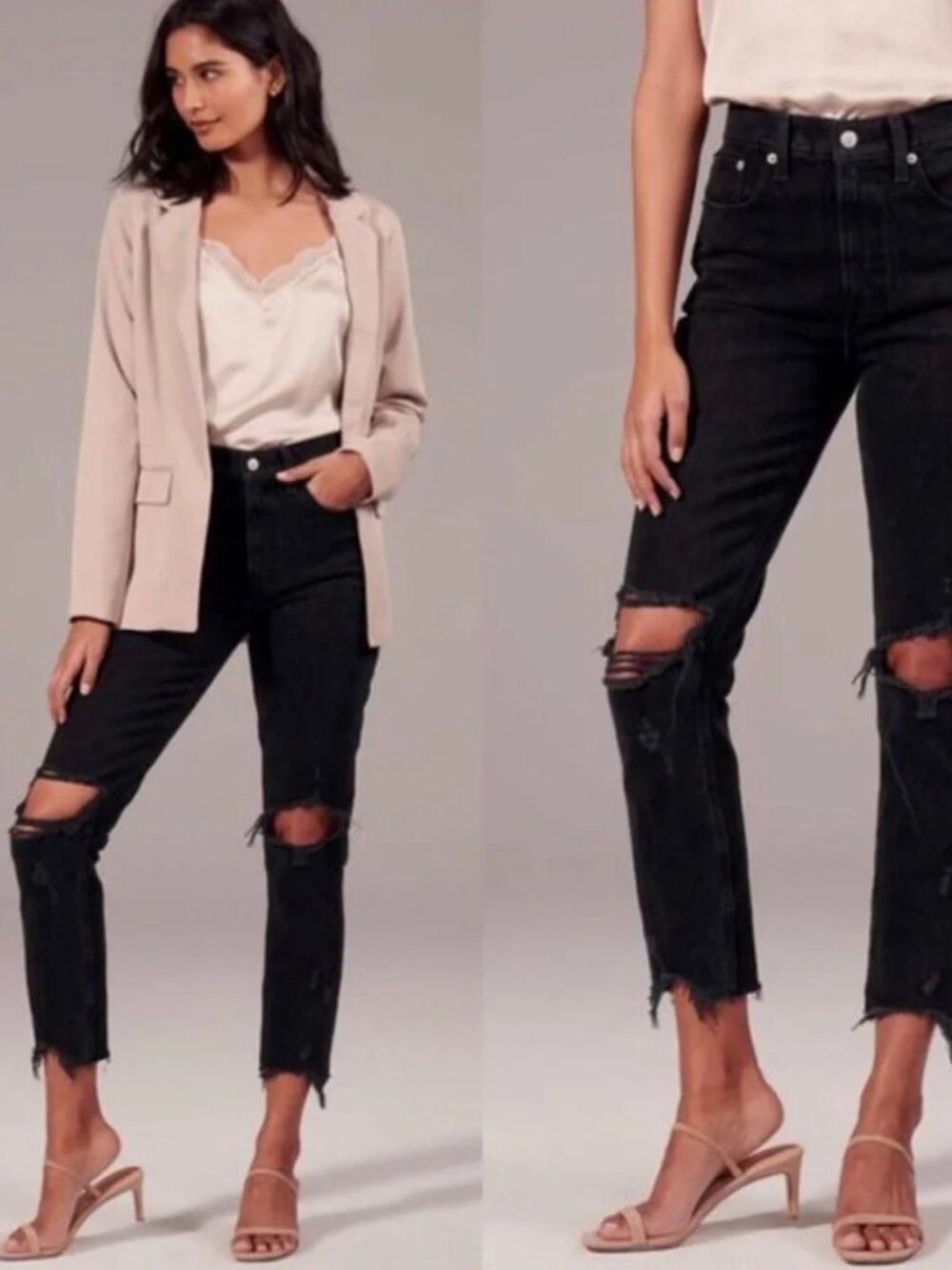 Abercrombie & Fitch Curve Love High Rise Black Distressed Mom Jeans Size 29/8s